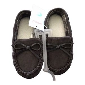 NEW Toddler Boys' Size 10 Carter MOCCASIN SLIPPERS Dark Gray Sherpa Lined NWT